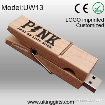 Natural Clip Wooden USB Flash Disk